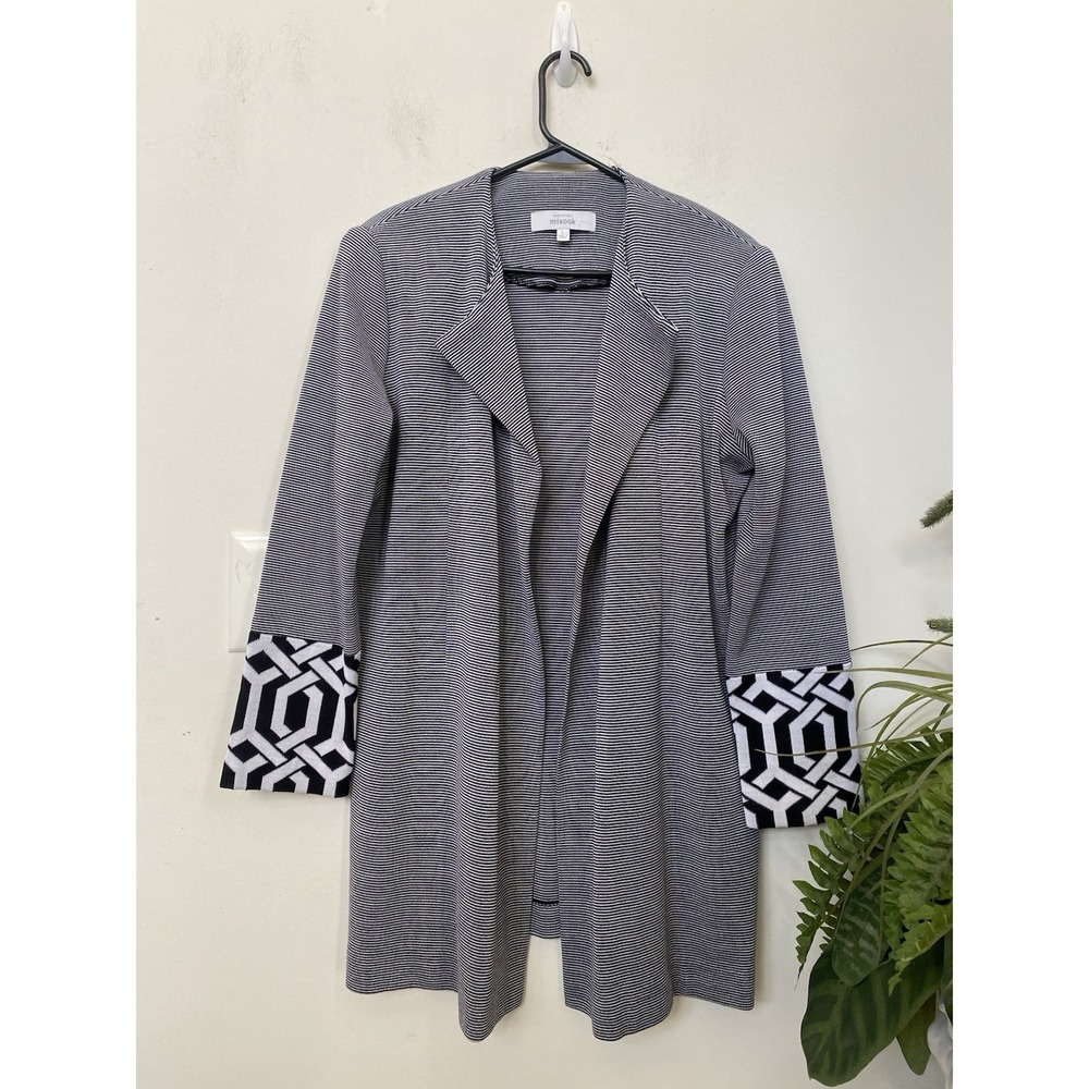 Misook Black White Striped Geometric Knit Blazer Cardigan Jacket Size L $398 - Picture 1 of 8